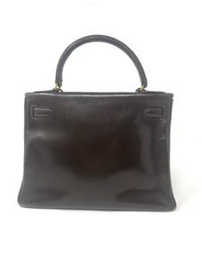 Hermes kelly bag 28 cm; brown box leather