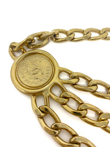 chanel gold chain belt, CC logo, medaillon