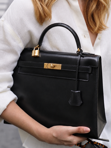 Hermes Kelly 32 Sellier Black Box Calf Leather Gold Hardware
