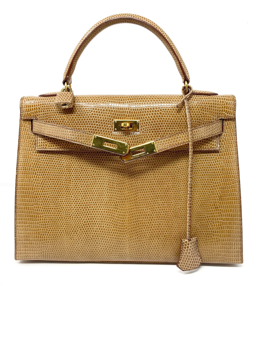 Hermes Kelly 32 厘米米色蜥蜴皮