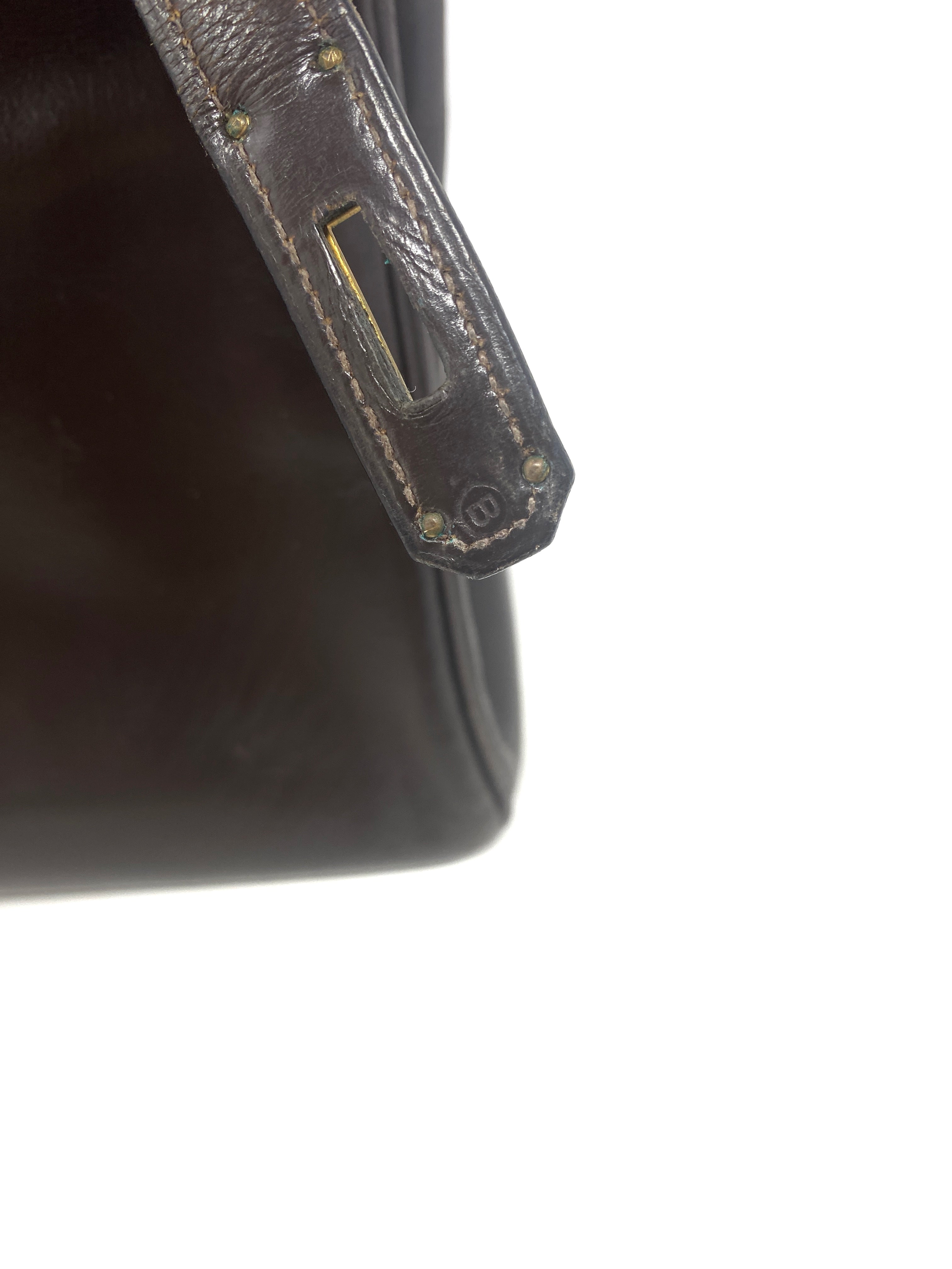 Hermes kelly bag 28 cm; brown box leather