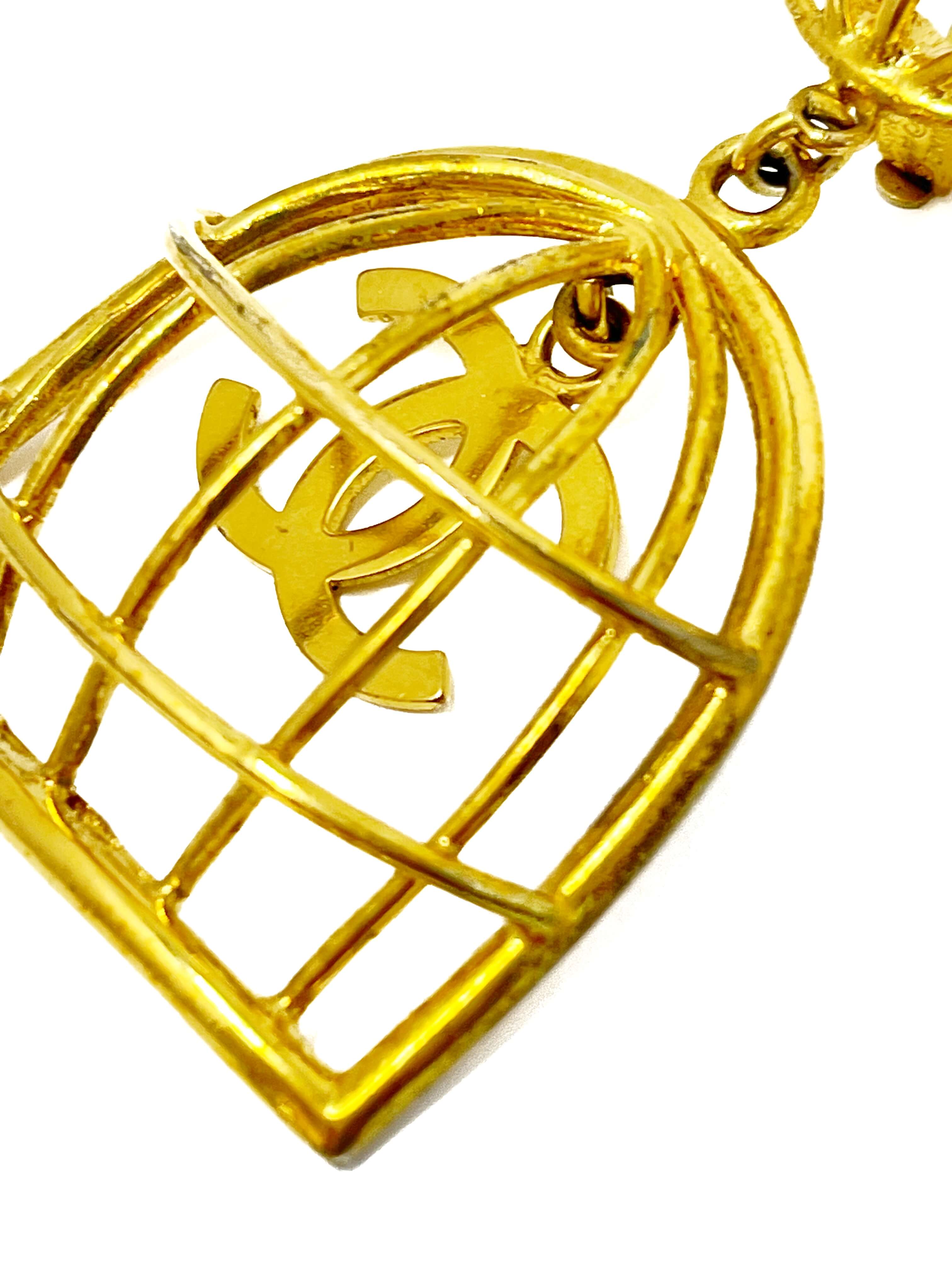 Chanel birdcage earrings, gold-tone clip-on, 1993