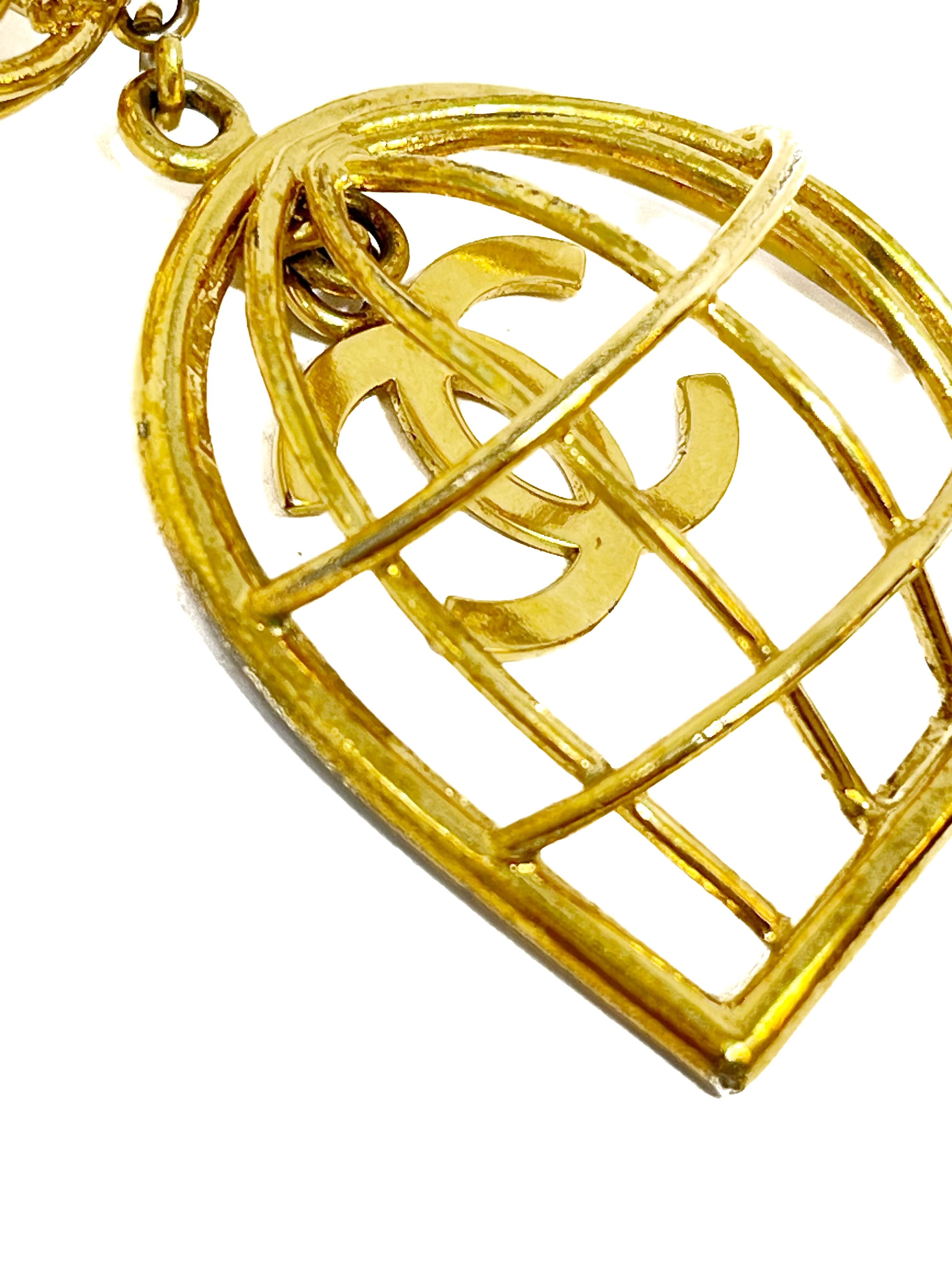 Chanel birdcage earrings 1993 (93A), gold-tone clip-on — angled view