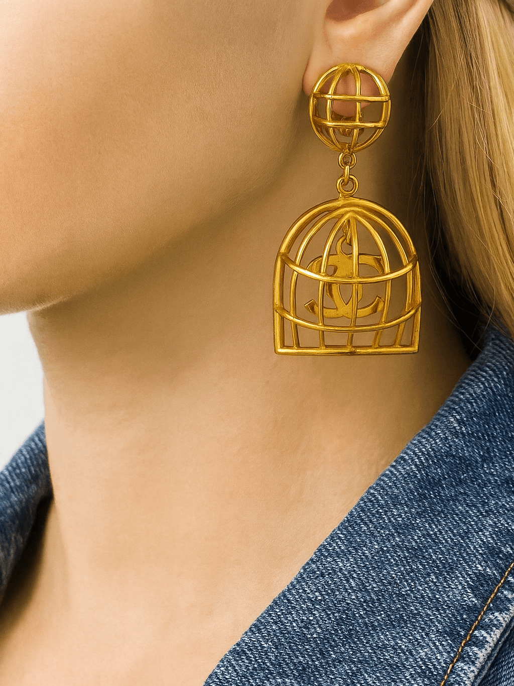 Chanel birdcage earrings — on-ear fit