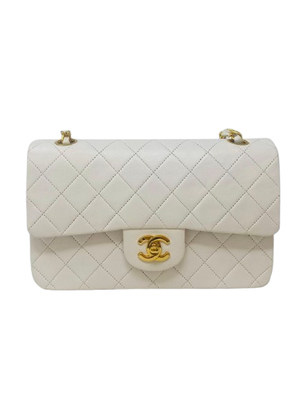 Chanel Double Flap Small white angle front