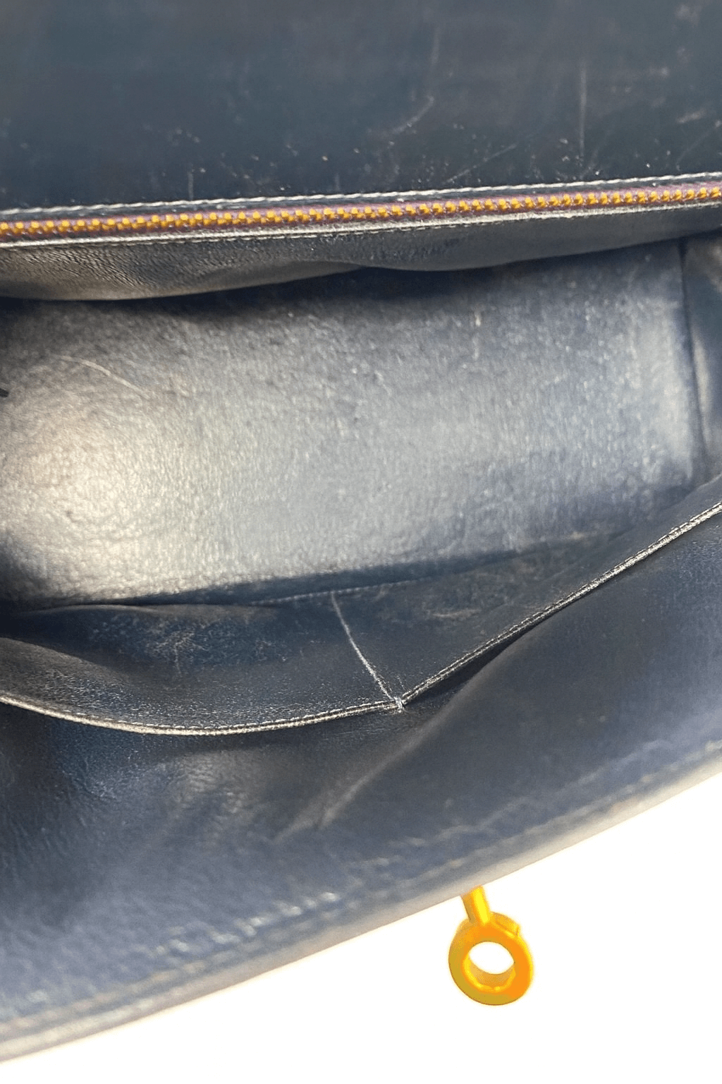 Hermes Kelly 28 blue interior view