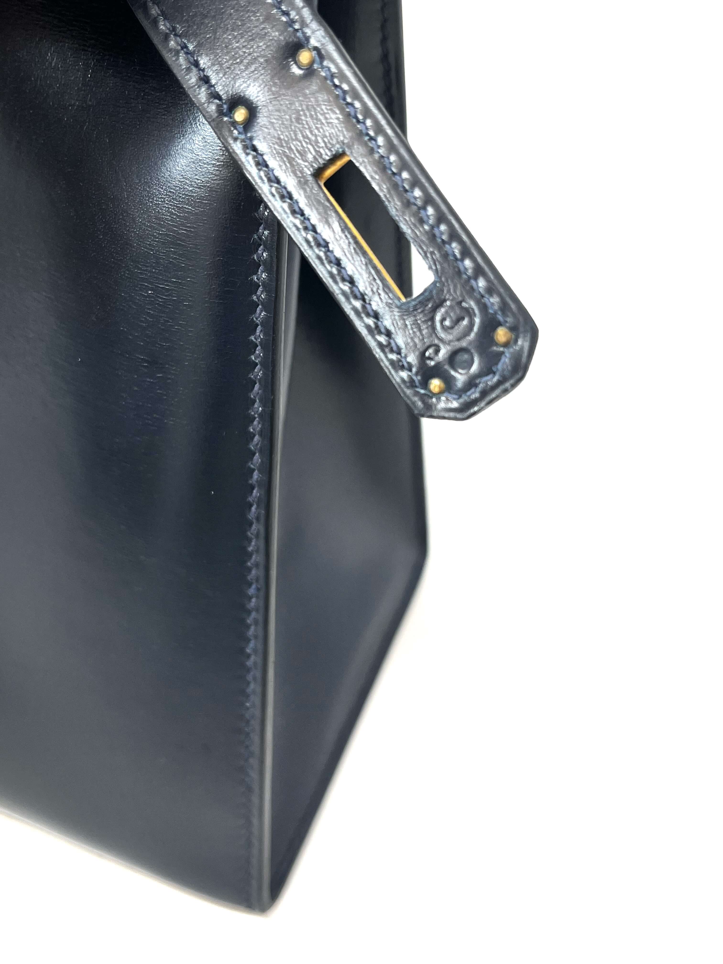 Hermes Kelly 28 Sellier Midnight Blue Box leather gold hardware