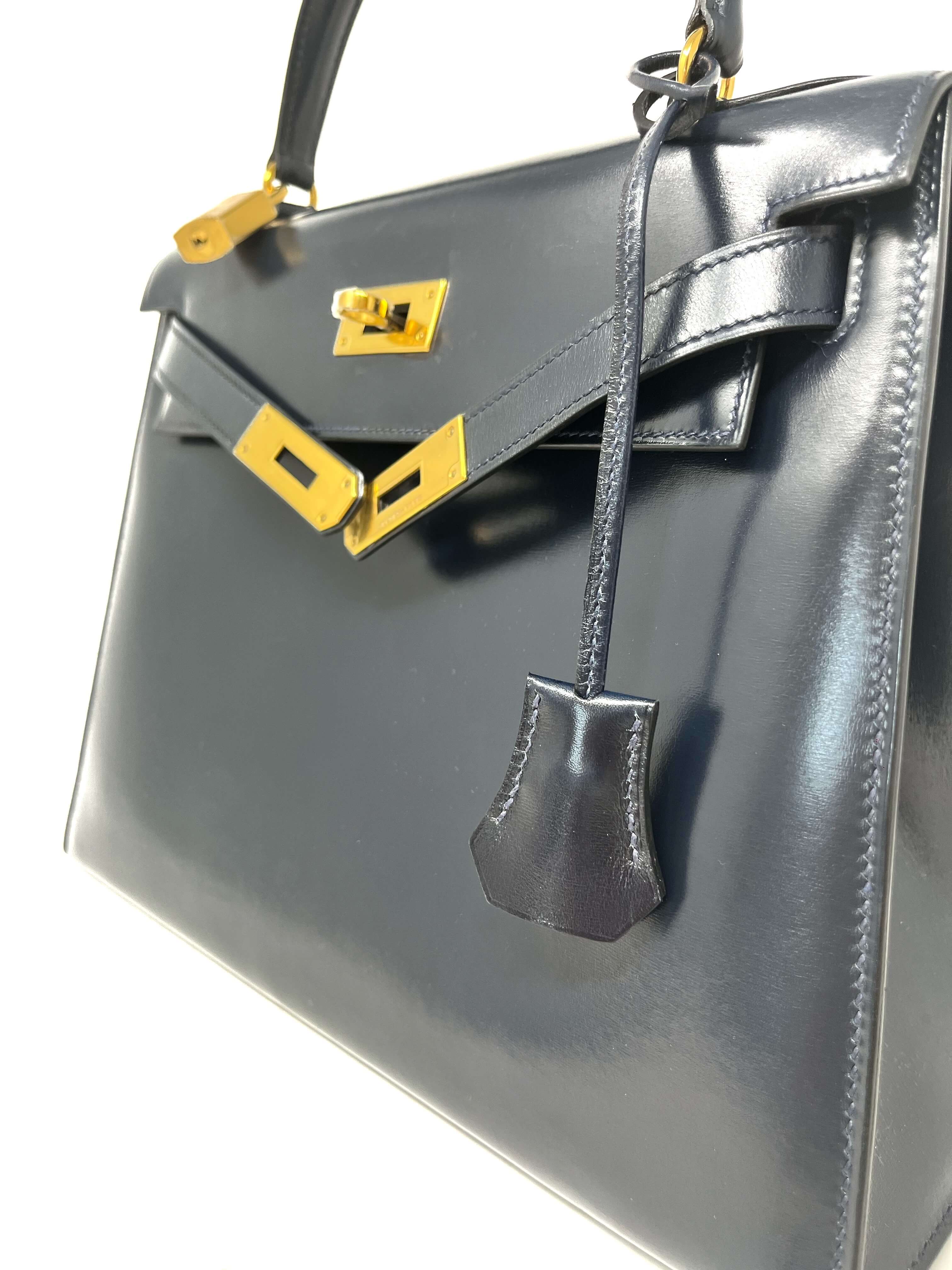 Hermes Kelly 28 Sellier Midnight Blue Box leather gold hardware