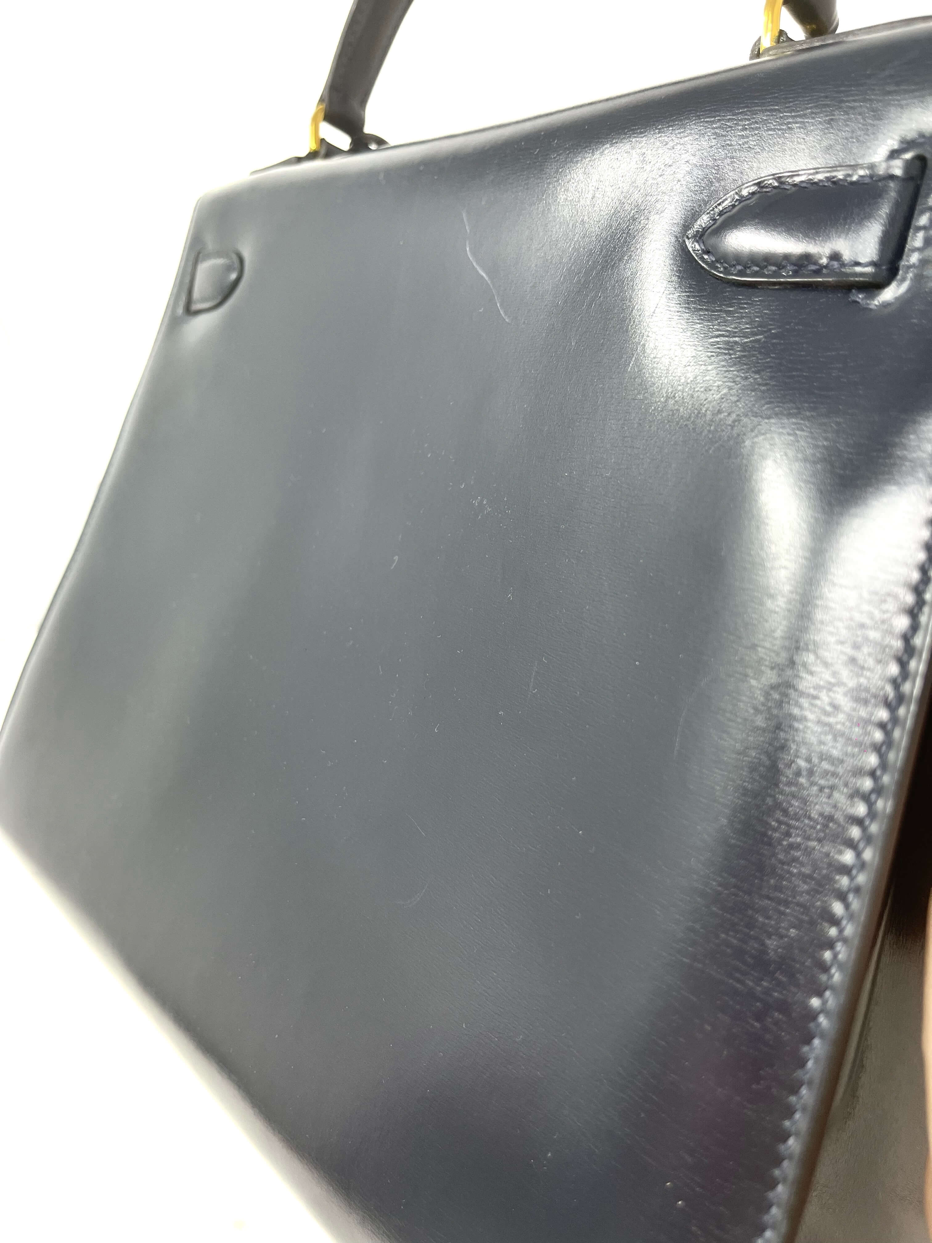 Hermes Kelly 28 Sellier Midnight Blue Box leather gold hardware