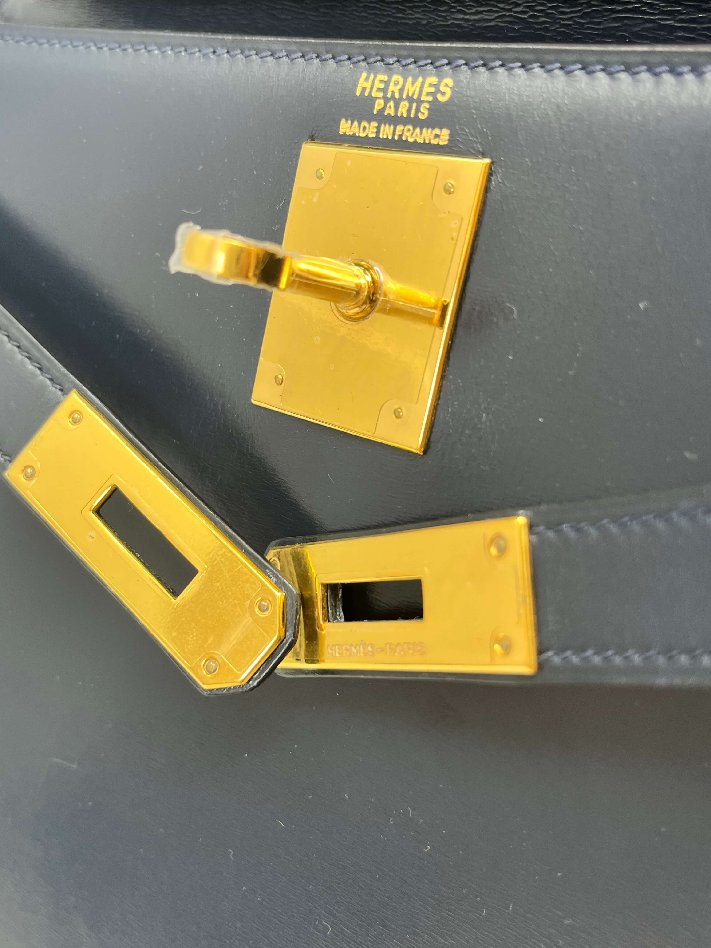 Hermes Kelly 28 Sellier Midnight Blue Box leather gold hardware