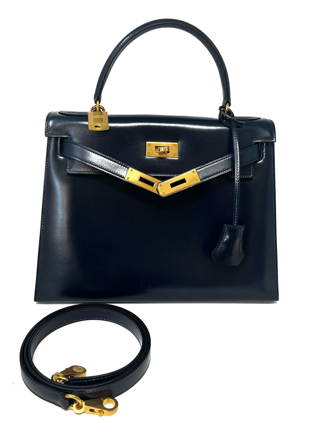 Hermes Kelly 28 Sellier Midnight Blue Box leather gold hardware