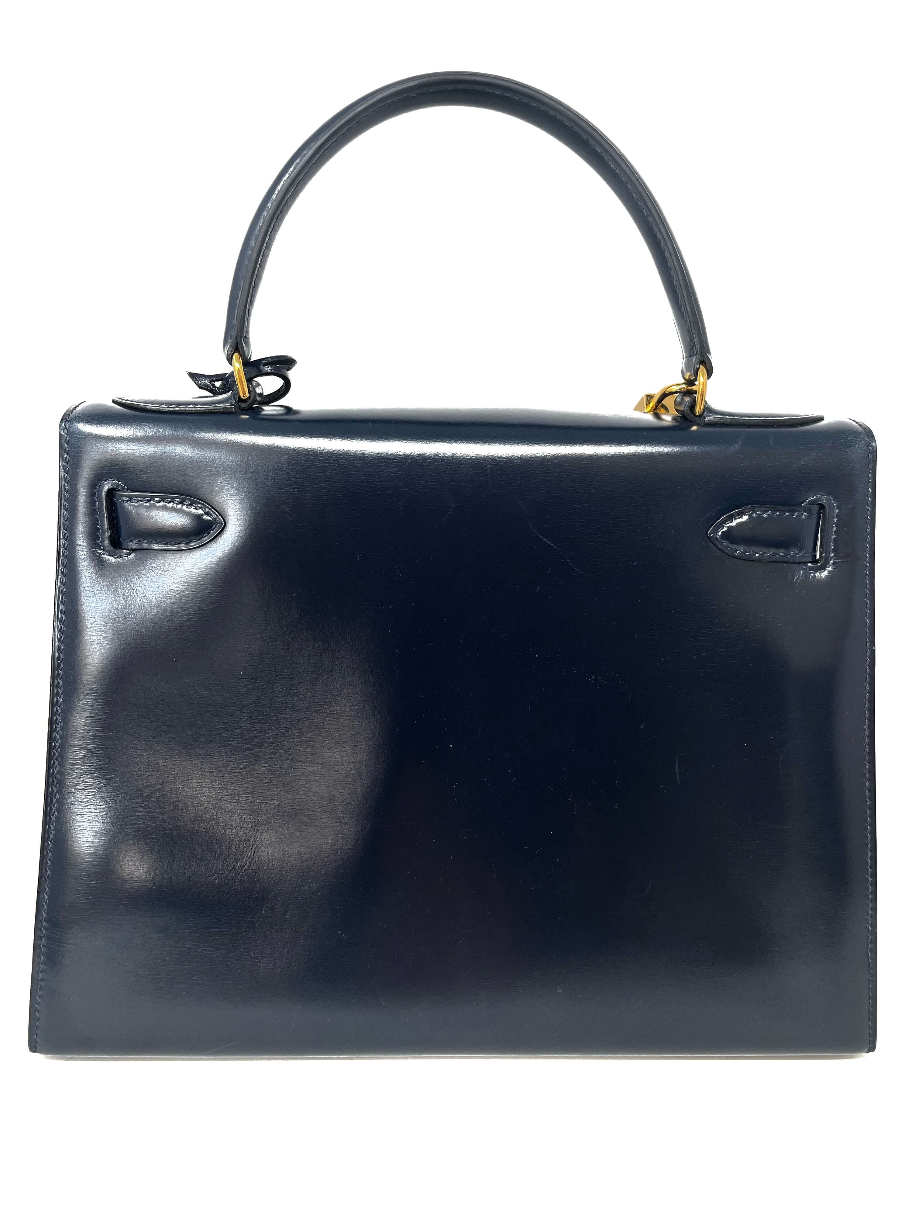 Hermes Kelly 28 Sellier Midnight Blue Box leather gold hardware
