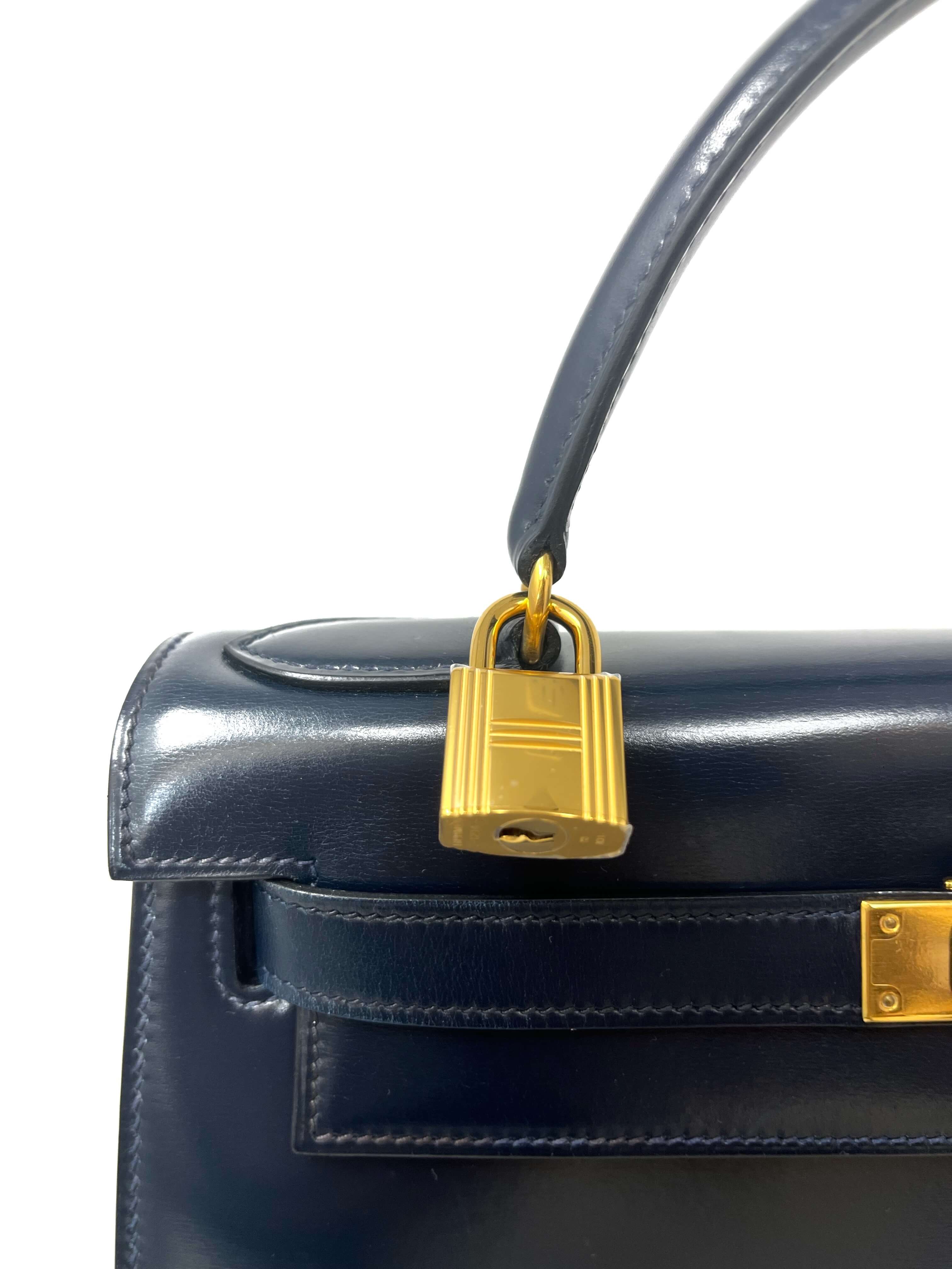 Hermes Kelly 28 Sellier Midnight Blue Box leather gold hardware