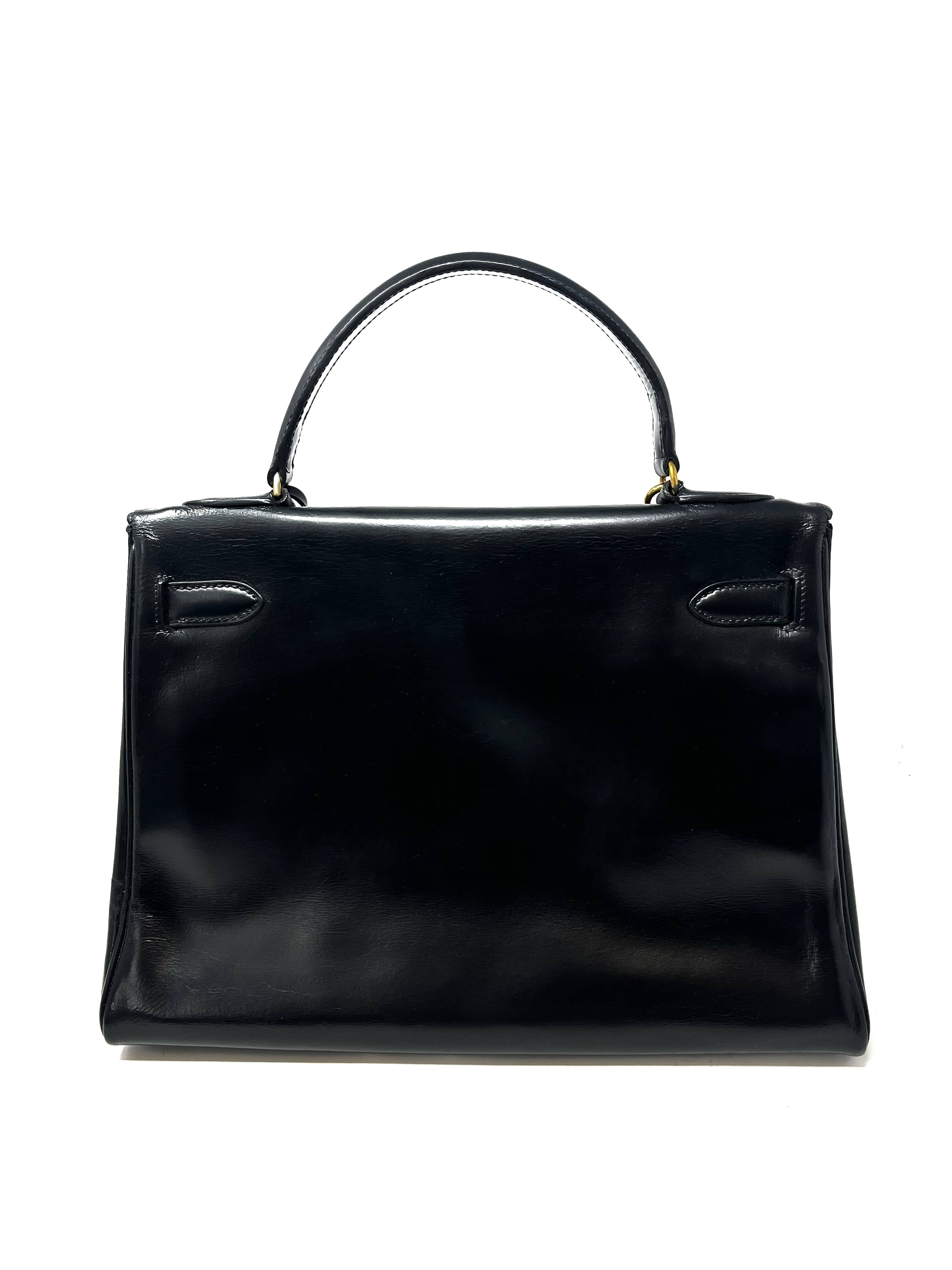 Hermes Kelly 32 Black Box Retourne with Gold Hardware Vintage