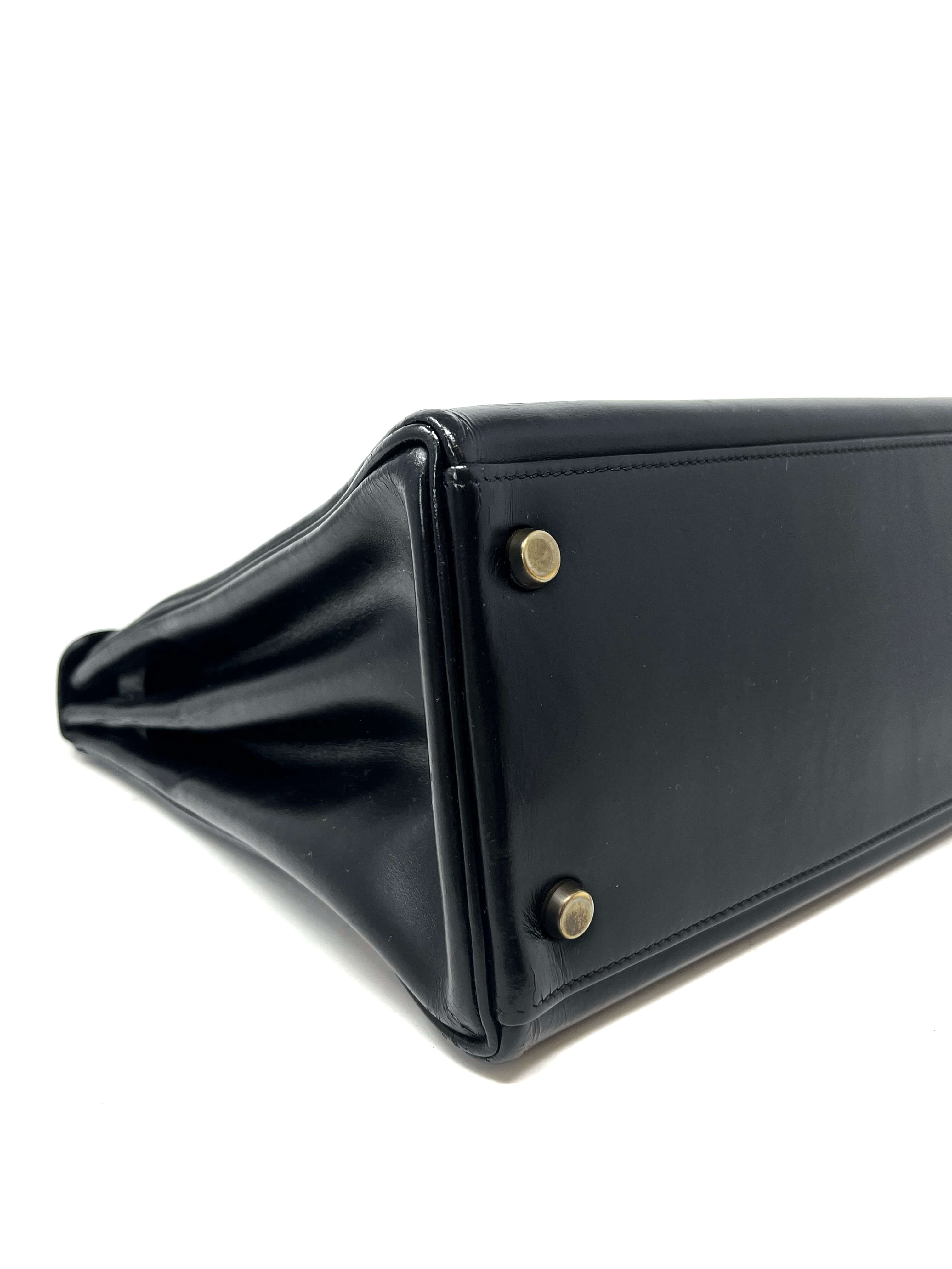 Hermes Kelly 32 Black Box Retourne with Gold Hardware Vintage