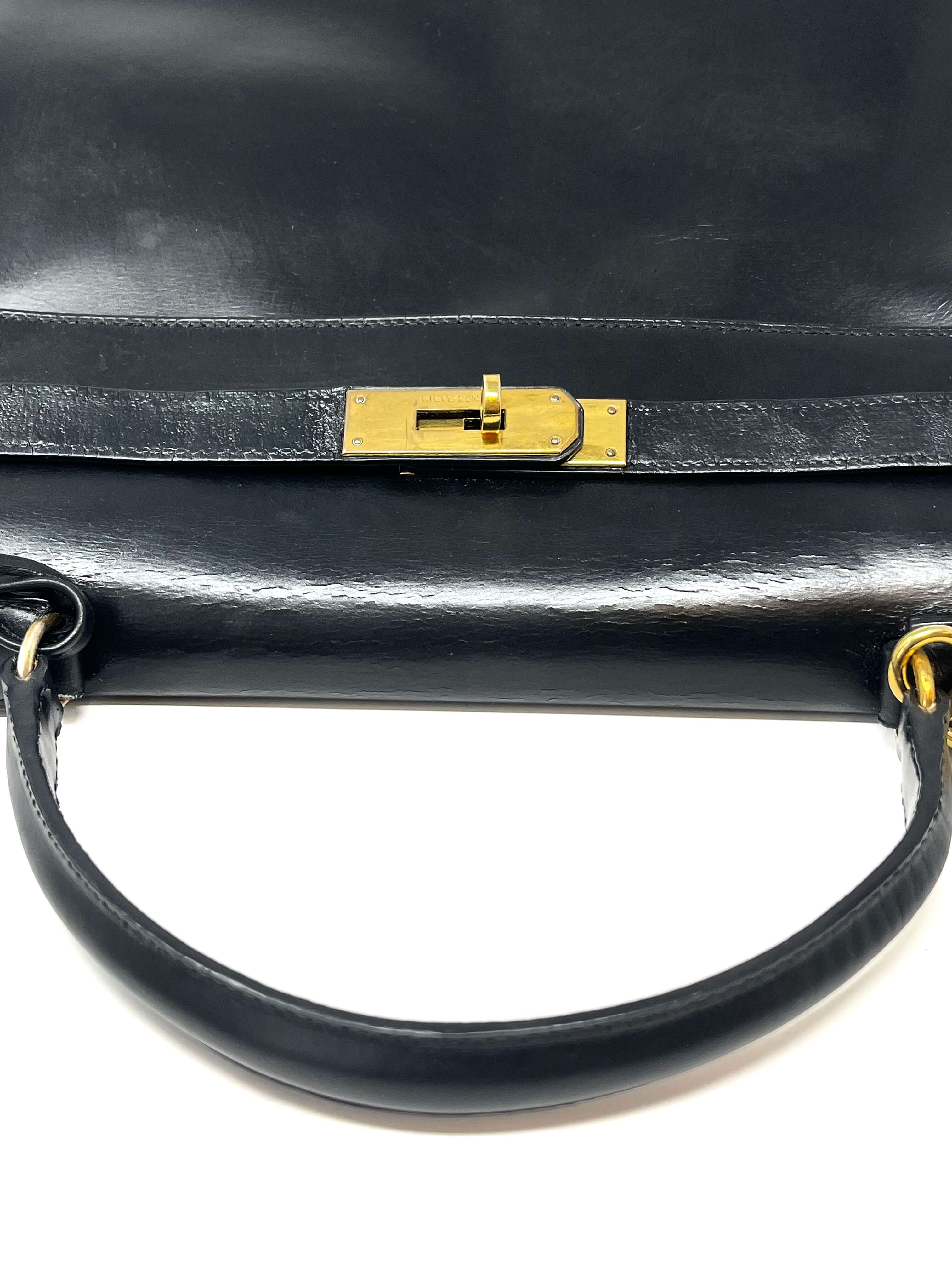 Hermes Kelly 32 Black Box Retourne with Gold Hardware Vintage