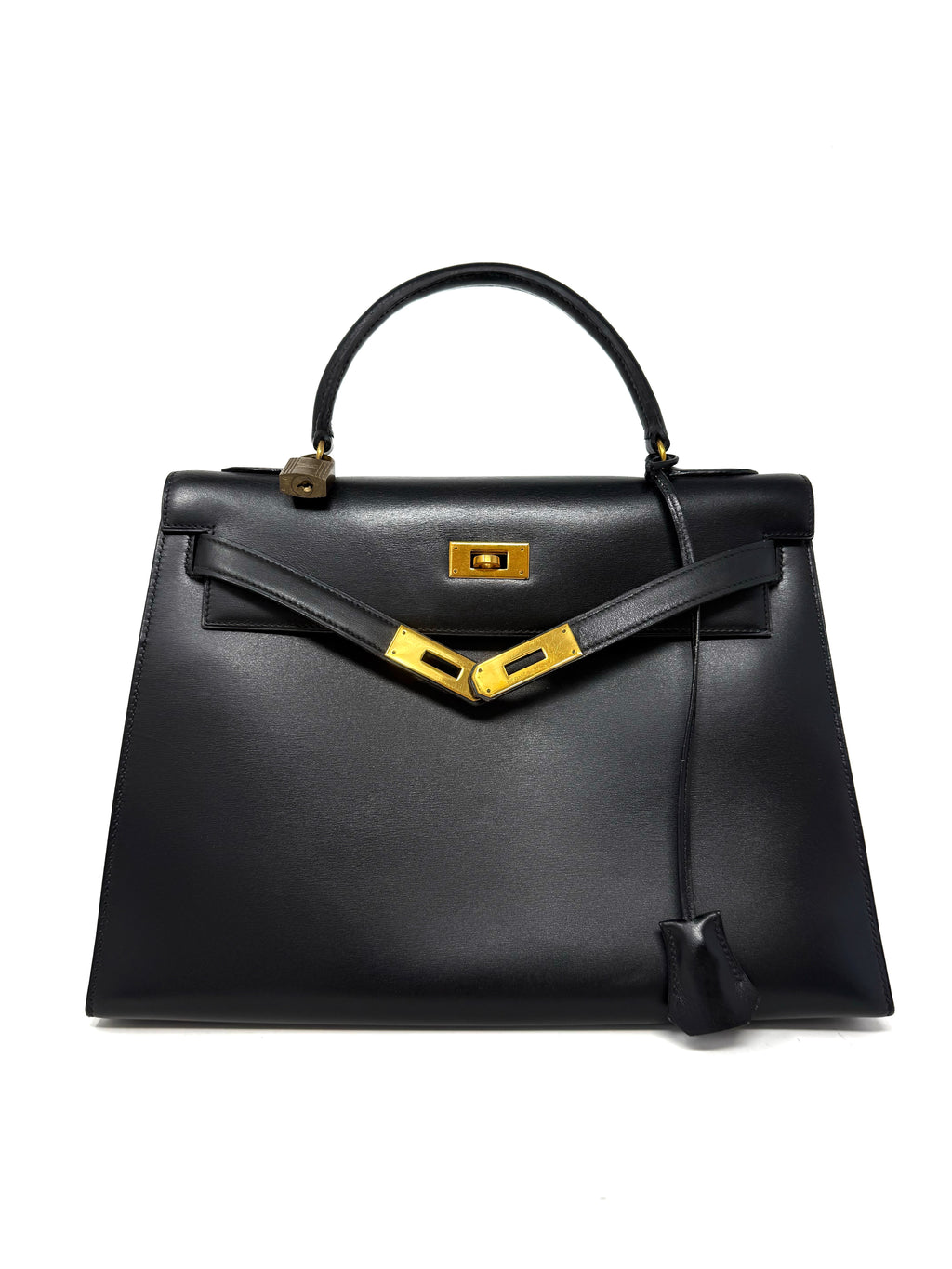Hermes Kelly 32 Black Box Sellier with gold hardware (1985)
