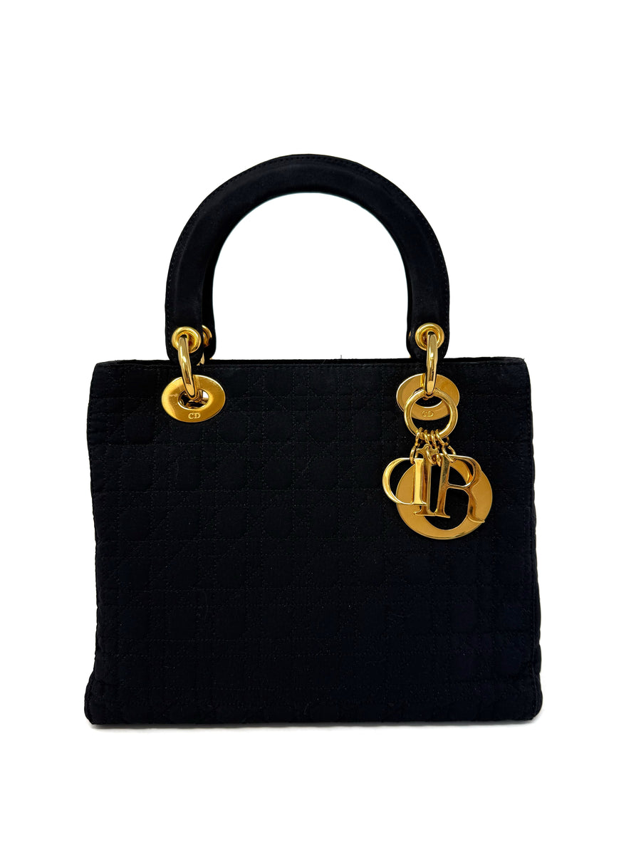 Lady Dior 黑色藤格纹帆布包