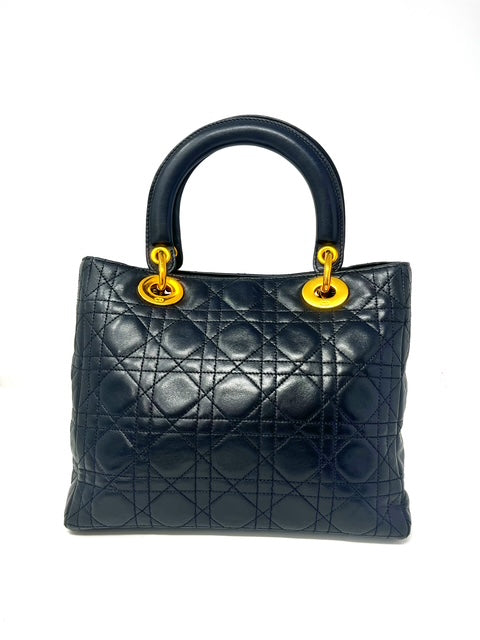 Back of Lady Dior bag black cannage leather