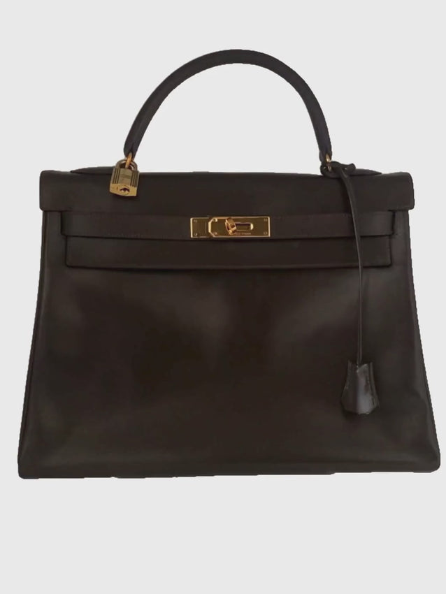 Hermes Kelly Brown 32 Box Calf Gold Hardware — 33