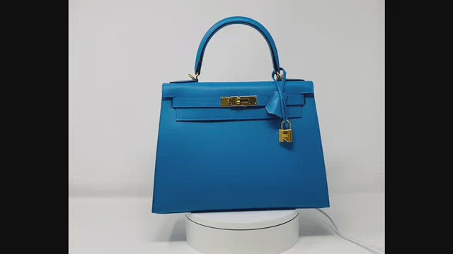 Hermes Kelly 28 Bleu Frida Veau Madame Leather Bag same as