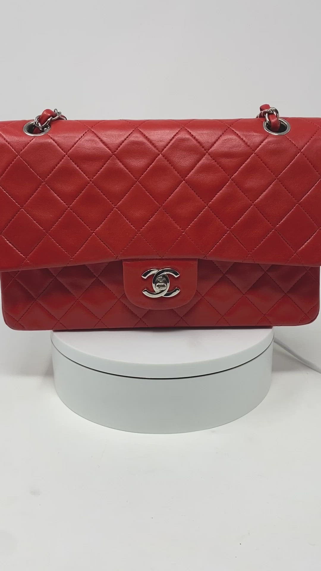 chanel timeless coral bag; lambskin leather