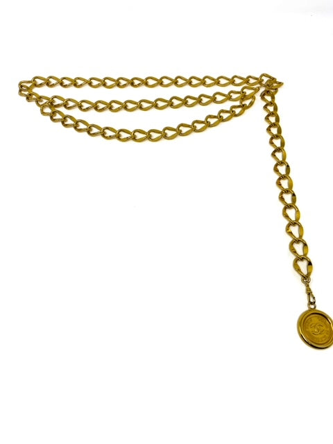 chanel gold chain belt; with medaillon