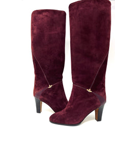 Gucci boots, burgundy suede, knee-high with Gucci logo, size 38.
