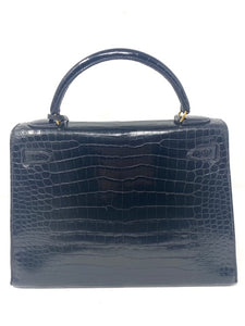 Hermes 32cm Blue Jean Porosus Crocodile Sellier Kelly Bag with