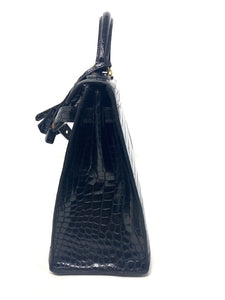 Hermes Kelly 32 Bag Black Crocodile GHW