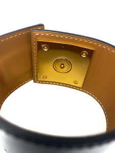 Hermes creneau bracelet; black leather and gold