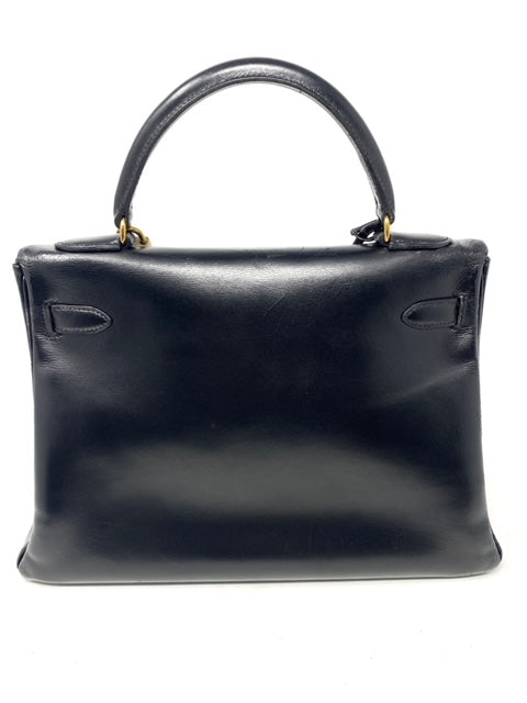 Hermes Kelly bag 32cm; black box; vintage
