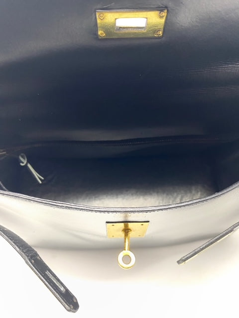 Hermes Kelly bag 32cm; black box; vintage