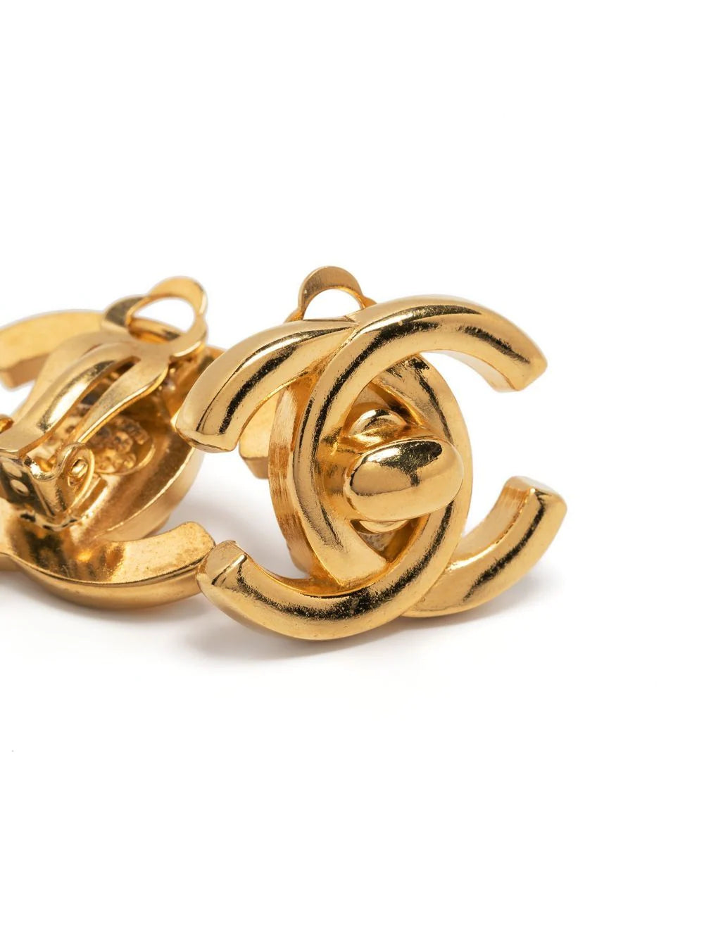 Chanel CC turn lock gold earrings