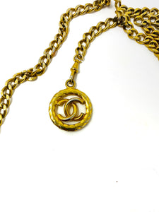 chanel gold chain belt; CC logo