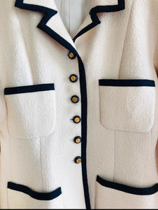 Vintage CHANEL Cruise 2000 Cream-White Sequined Collarless Dress Jacket  SzFR38