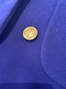 dior blue coat, wool, full length, with CD buttons in gold.