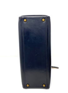 hermes kelly bag, vintage, black box leather, with lock and key.