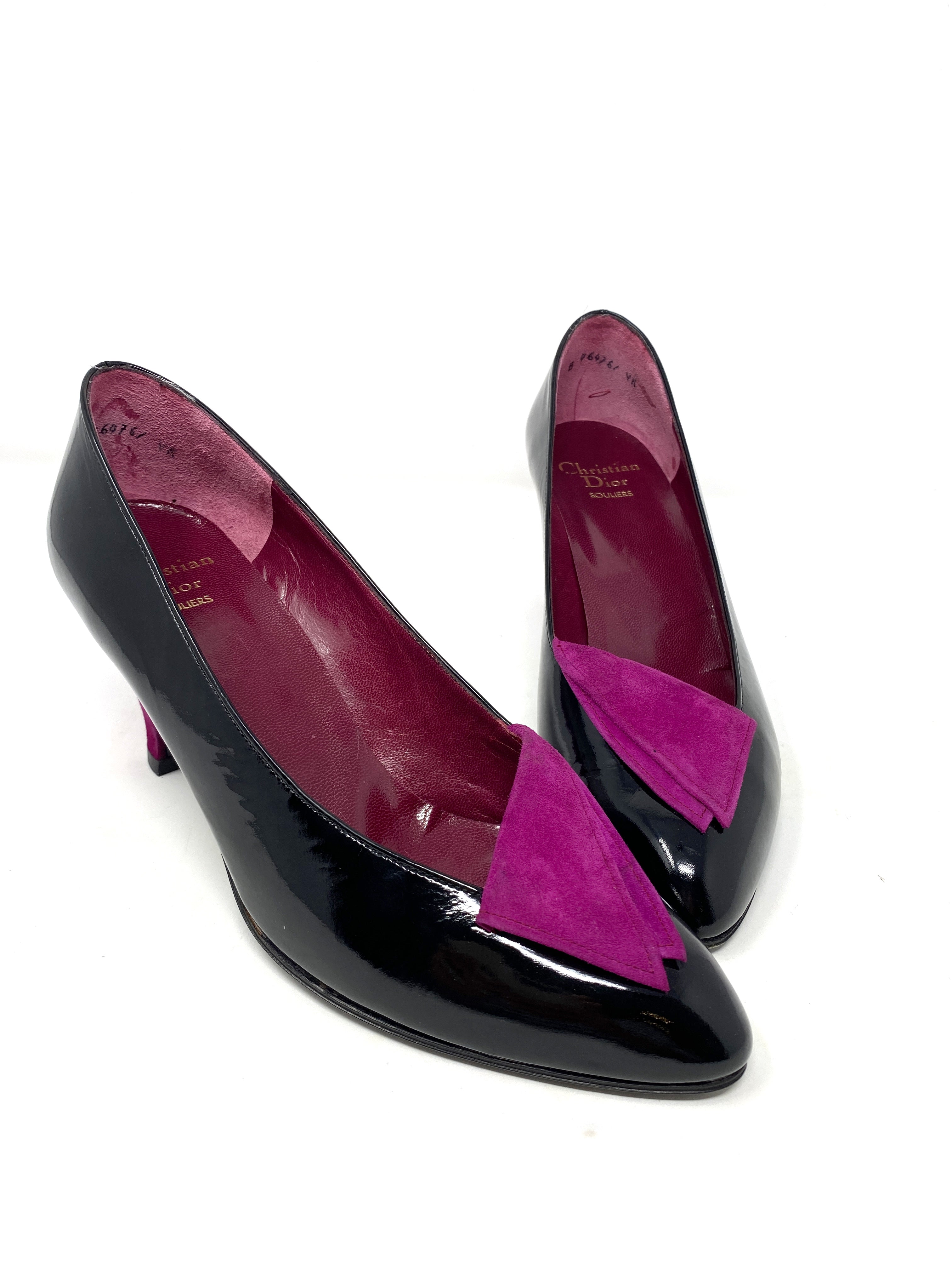 Vintage Christian Dior shoes; black patent; 38